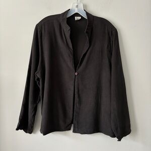 Eileen Fisher blazer women sz M single button mock neck dark gray career office